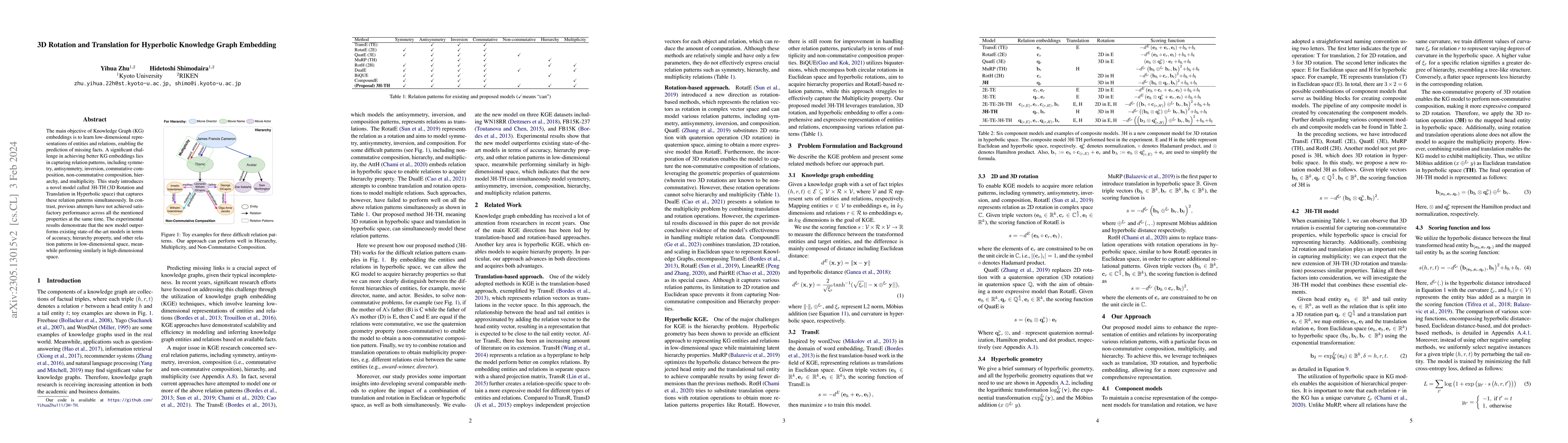 Thumbnail for 3D Rotation and Translation for Hyperbolic Knowledge Graph Embedding
