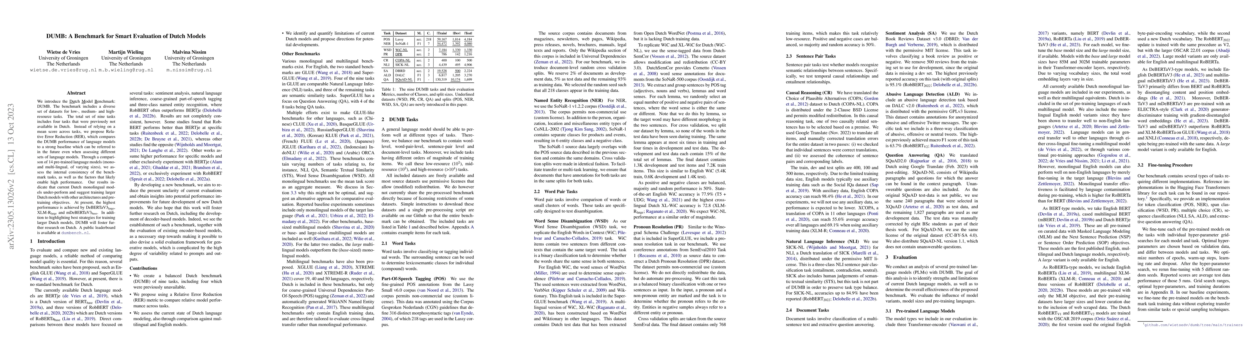 Thumbnail for DUMB: A Benchmark for Smart Evaluation of Dutch Models