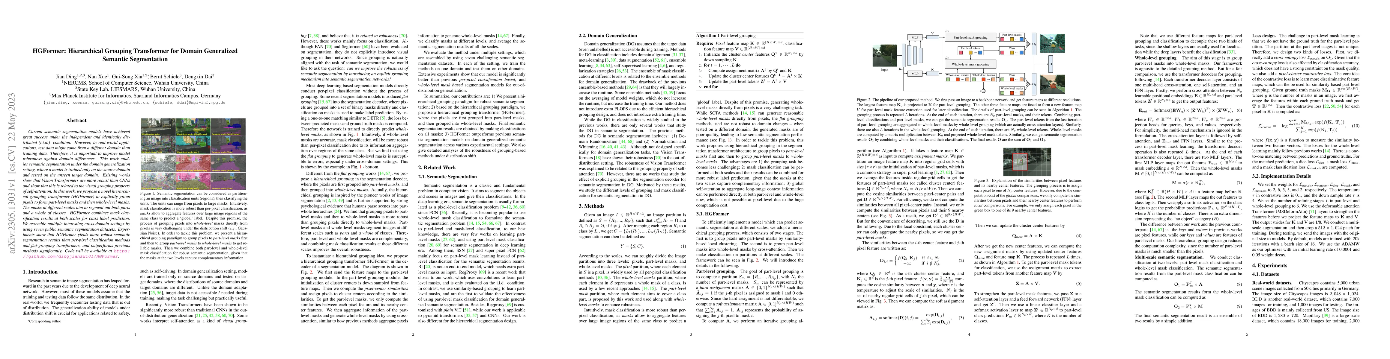 Thumbnail for HGFormer: Hierarchical Grouping Transformer for Domain Generalized
  Semantic Segmentation
