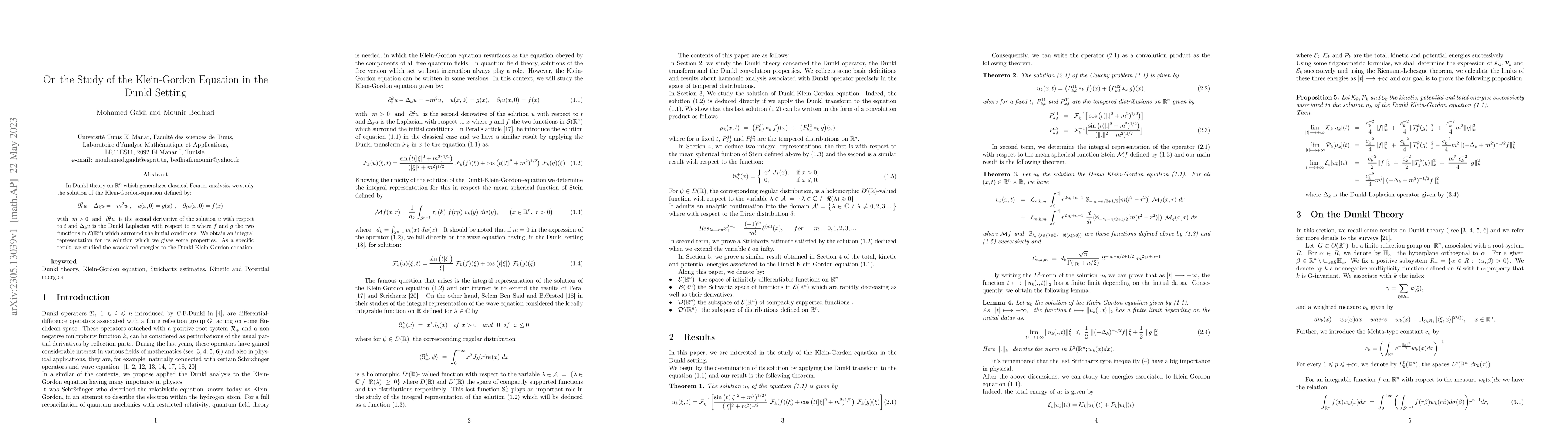 Thumbnail for On the Study of the Klein-Gordon Equation in the Dunkl Setting