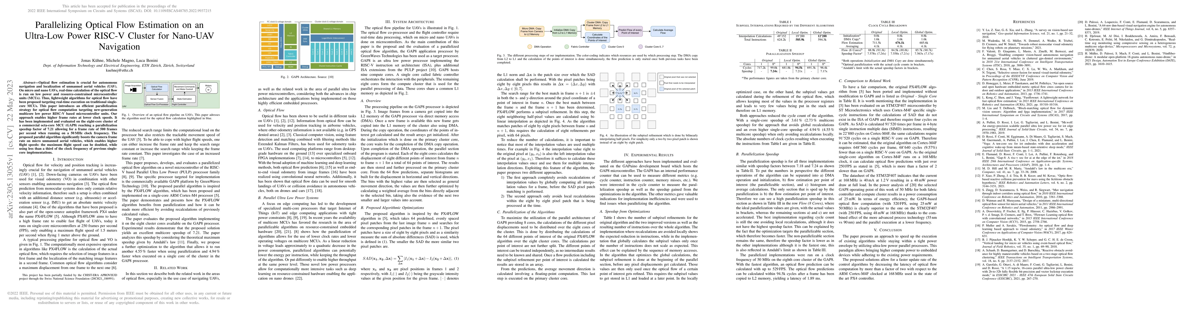 Thumbnail for Parallelizing Optical Flow Estimation on an Ultra-Low Power RISC-V
  Cluster for Nano-UAV Navigation