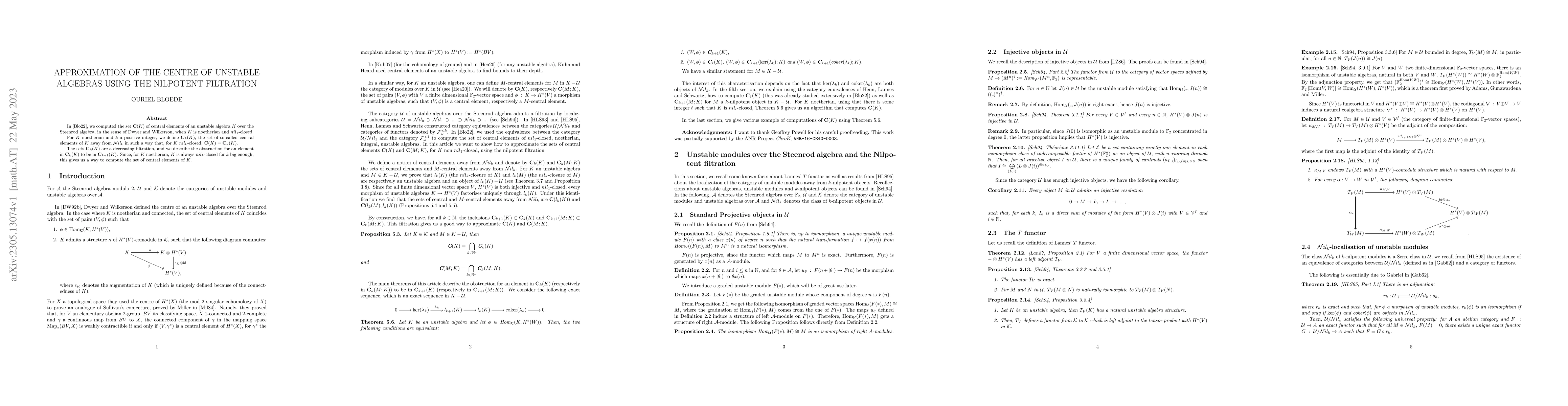 Thumbnail for Approximation of the centre of unstable algebras using the nilpotent
  filtration