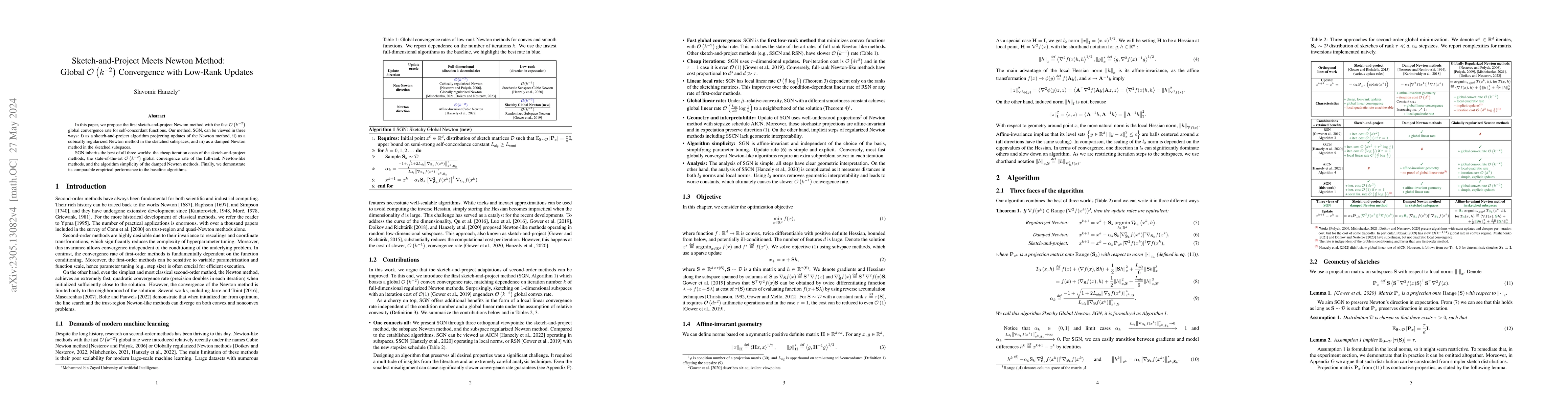 Thumbnail for Sketch-and-Project Meets Newton Method: Global $\mathcal O(k^{-2})$
  Convergence with Low-Rank Updates