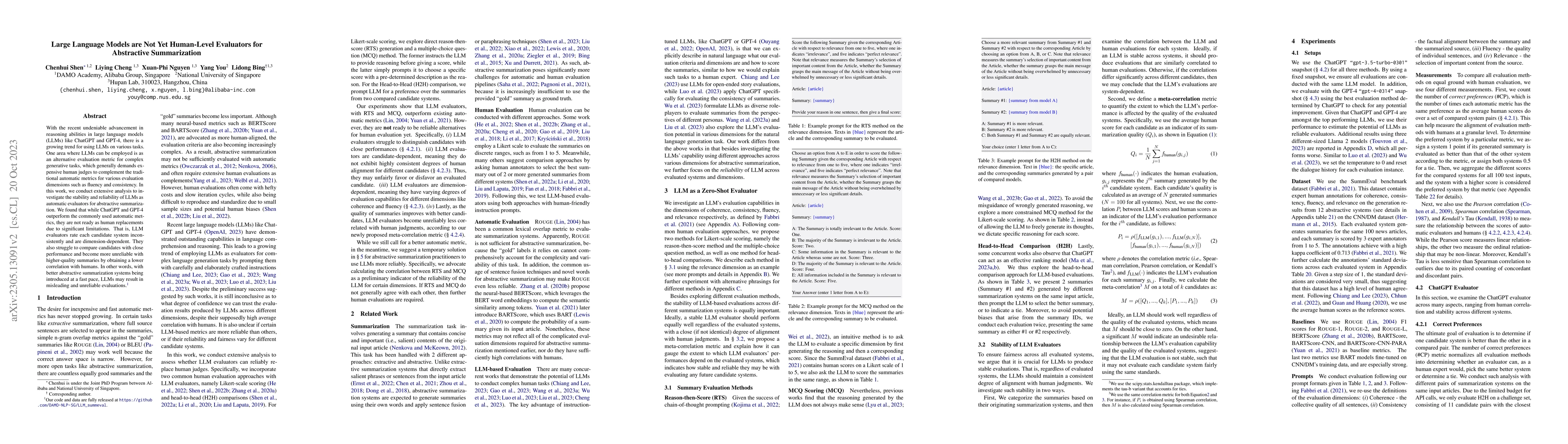 Thumbnail for Large Language Models are Not Yet Human-Level Evaluators for Abstractive
  Summarization