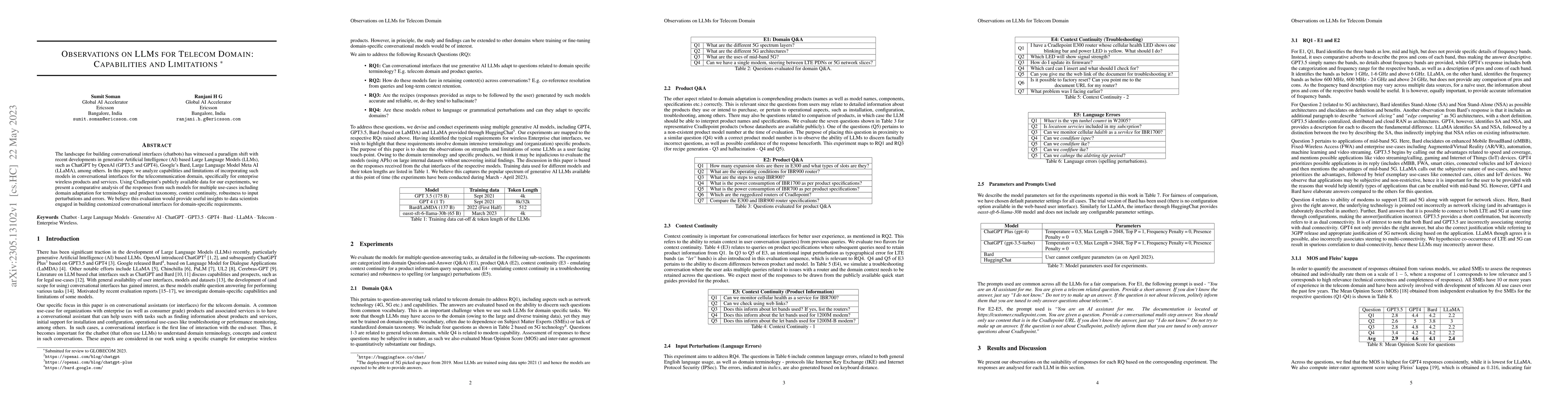 Thumbnail for Observations on LLMs for Telecom Domain: Capabilities and Limitations