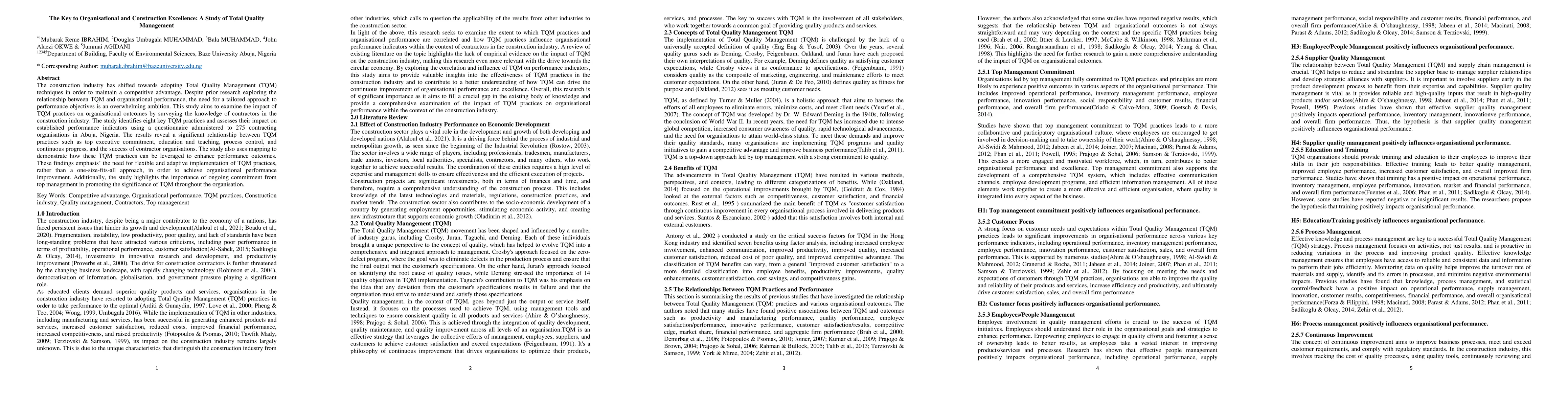 Thumbnail for The Key to Organizational and construction Excellence: A Study of Total
  Quality Management