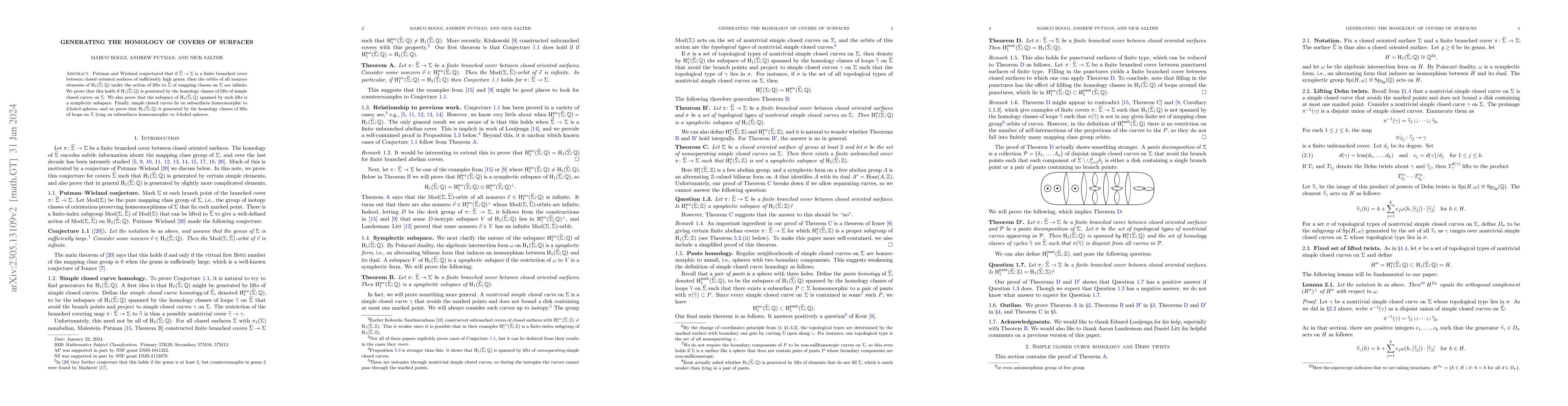 Thumbnail for Generating the homology of covers of surfaces
