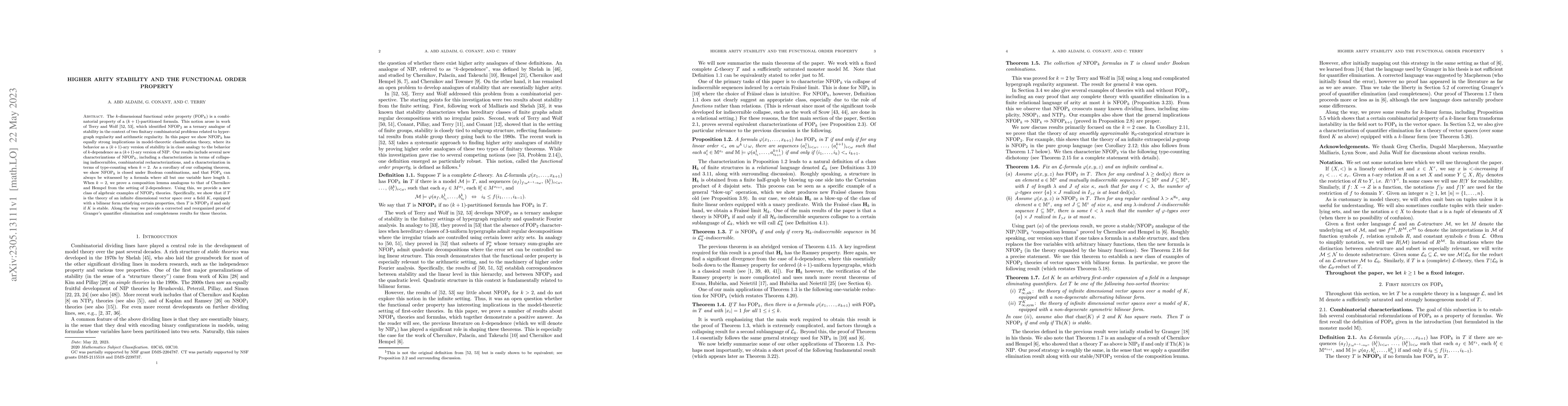 Thumbnail for Higher arity stability and the functional order property