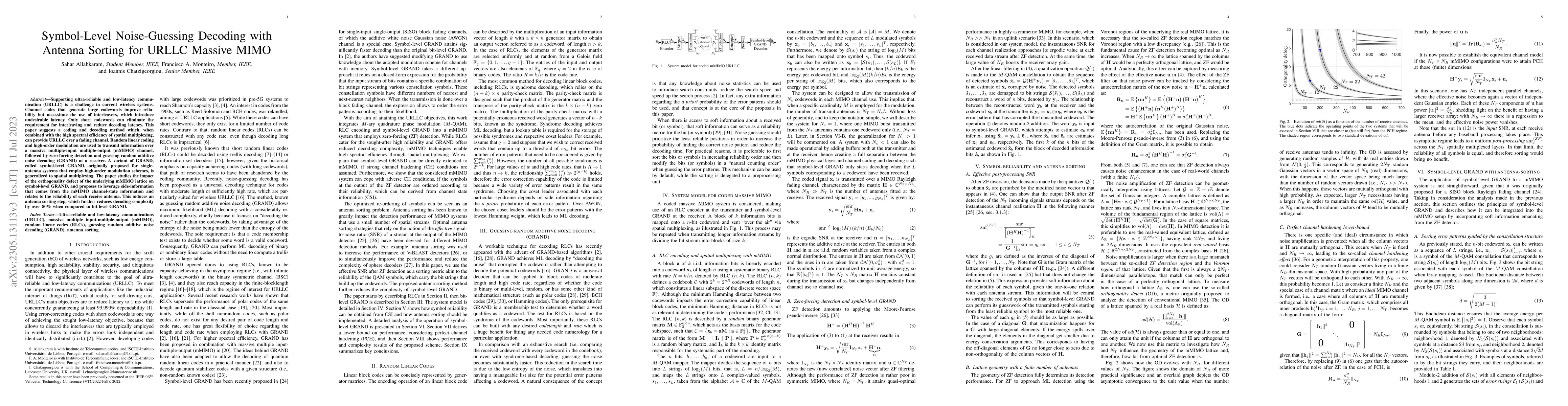 Thumbnail for Symbol-Level Noise-Guessing Decoding with Antenna Sorting for URLLC
  Massive MIMO