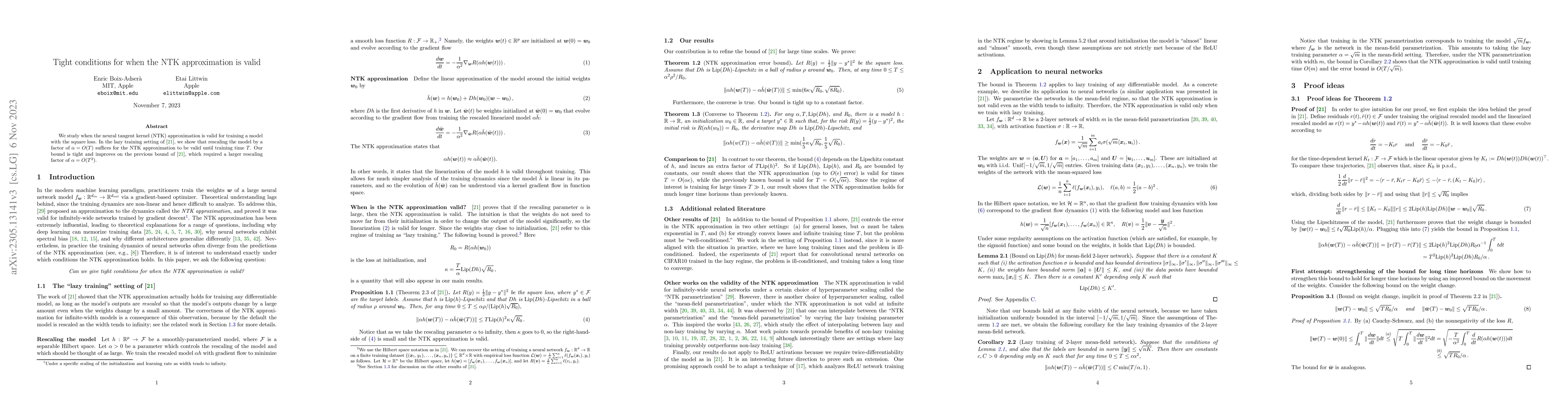 Thumbnail for Tight conditions for when the NTK approximation is valid