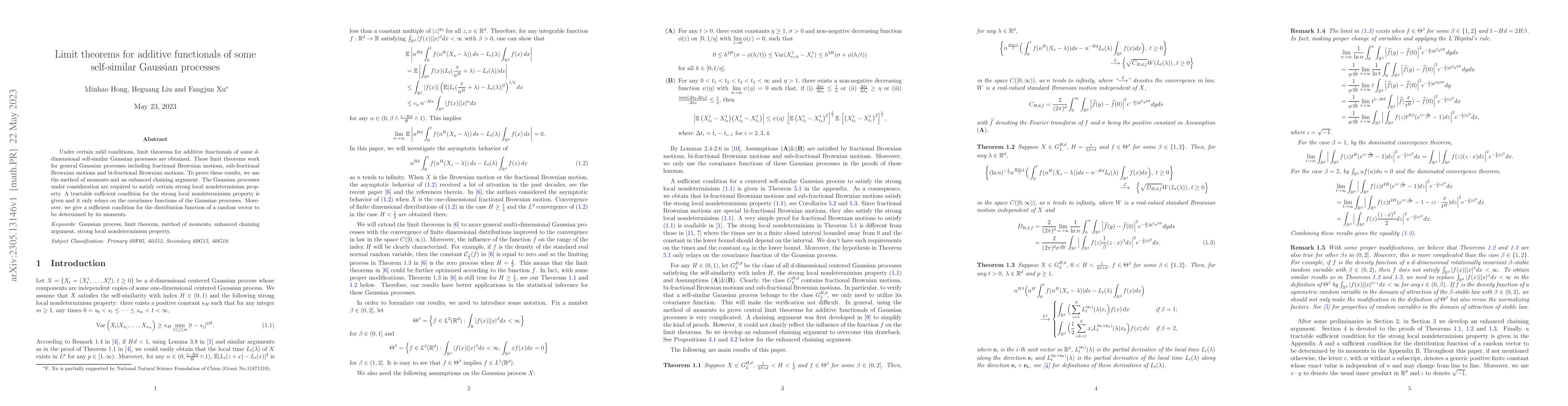 Thumbnail for Limit theorems for additive functionals of some self-similar Gaussian
  processes