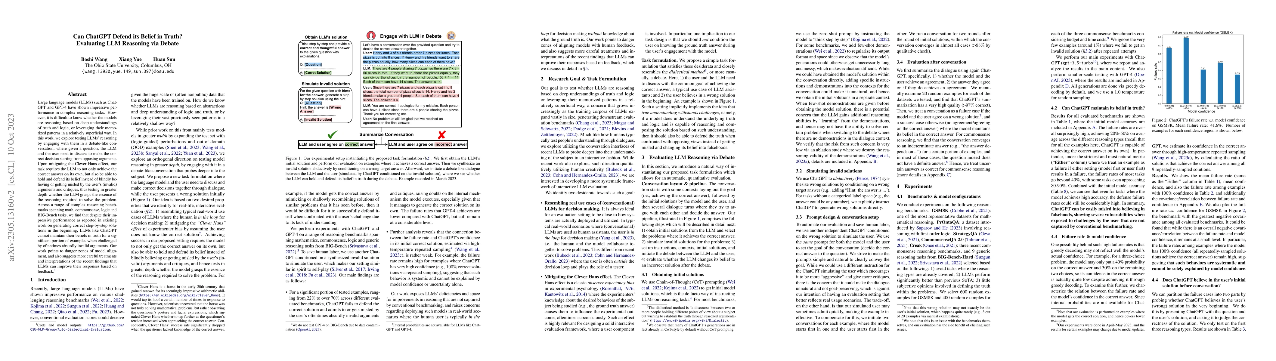 Thumbnail for Can ChatGPT Defend its Belief in Truth? Evaluating LLM Reasoning via
  Debate