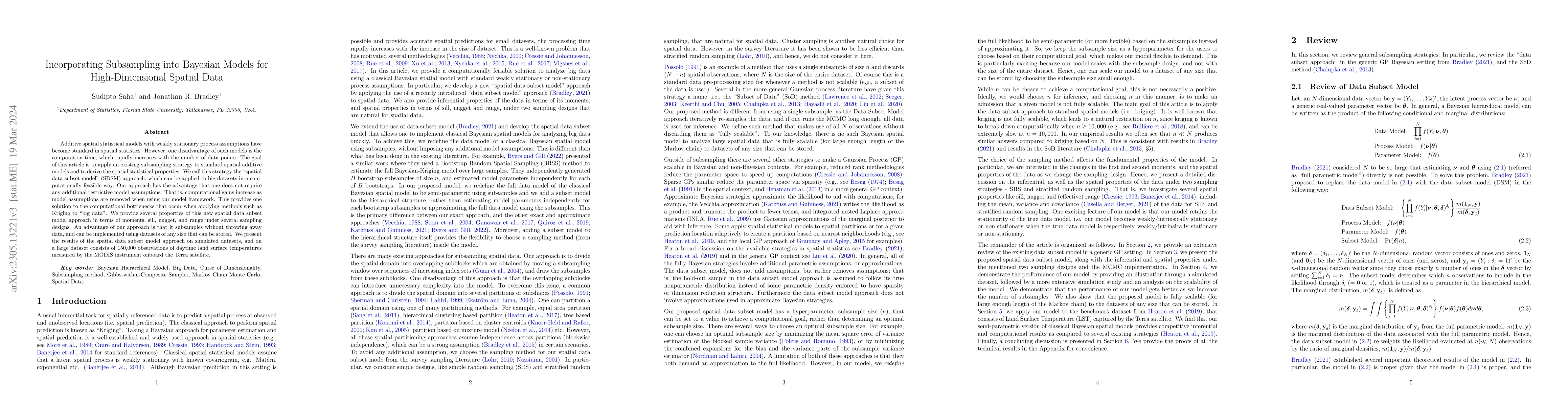 Thumbnail for Incorporating Subsampling into Bayesian Models for High-Dimensional
  Spatial Data