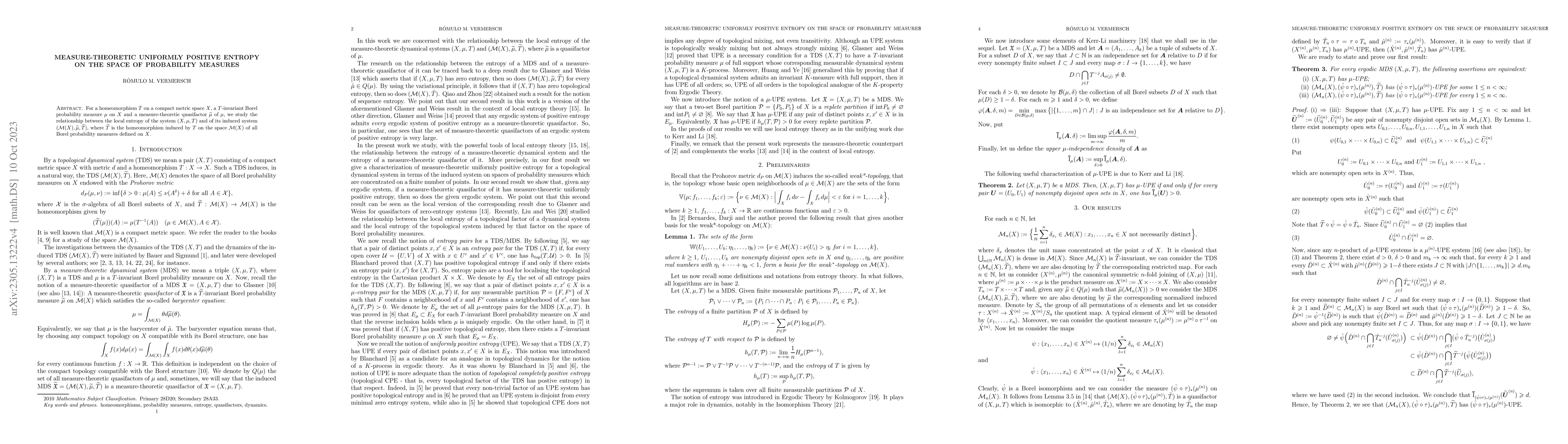 Thumbnail for Measure-theoretic Uniformly Positive Entropy on the Space of Probability
  Measures