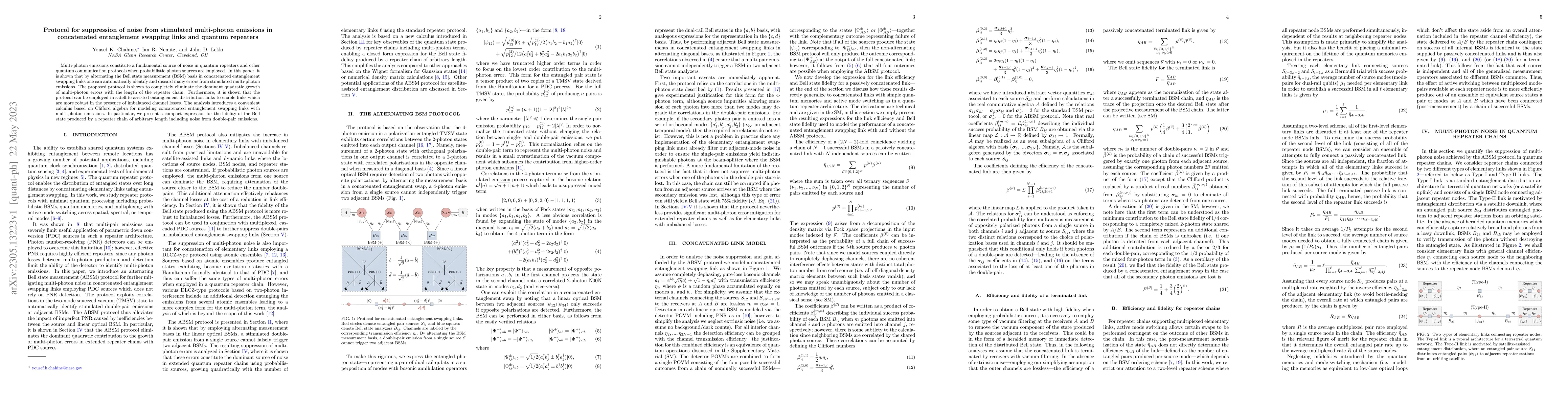 Thumbnail for Protocol for suppression of noise from stimulated multi-photon emissions
  in concatenated entanglement swapping links and quantum repeaters