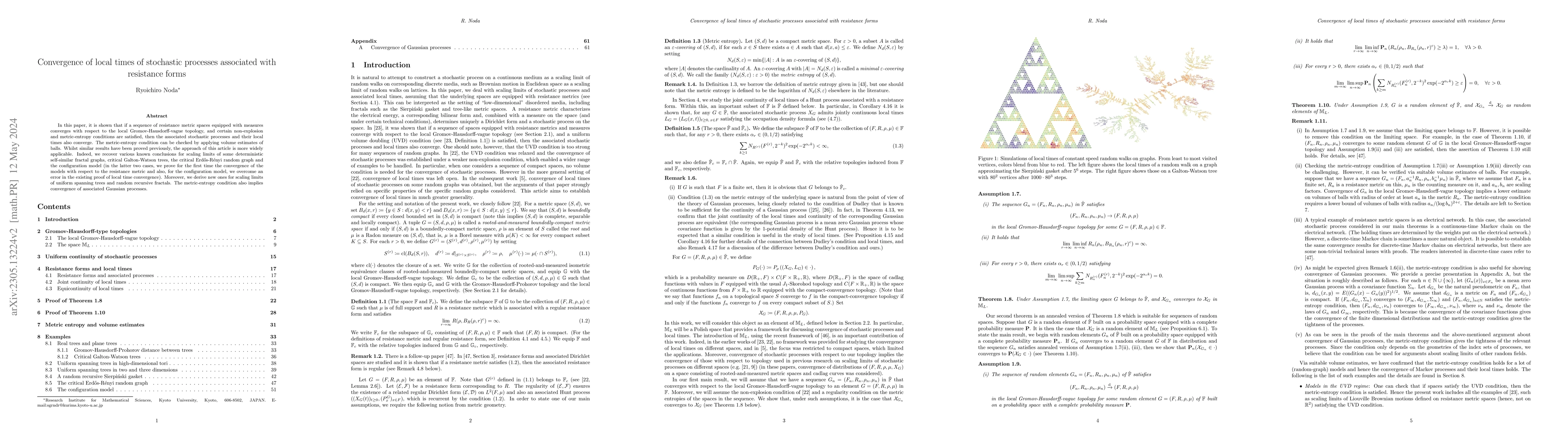 Thumbnail for Convergence of local times of stochastic processes associated with
  resistance forms