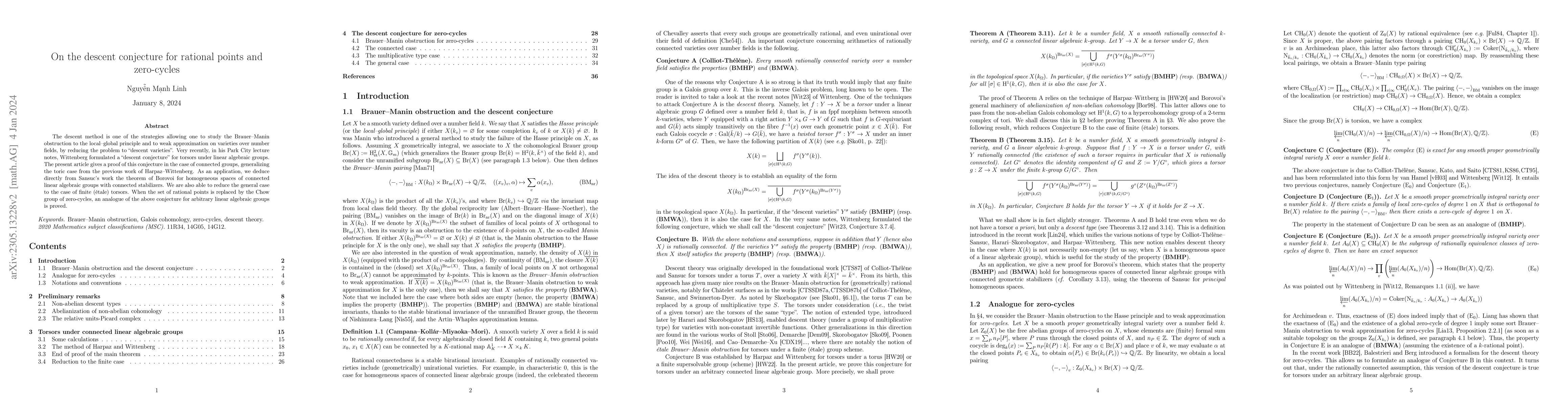 Thumbnail for On the descent conjecture for rational points and zero-cycles