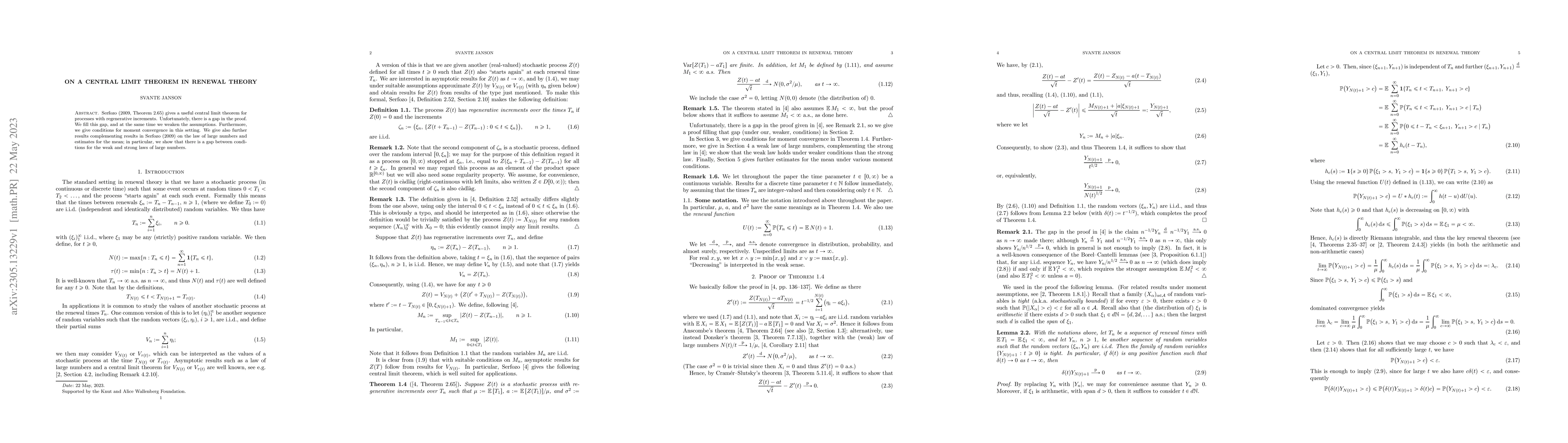 Thumbnail for On a central limit theorem in renewal theory
