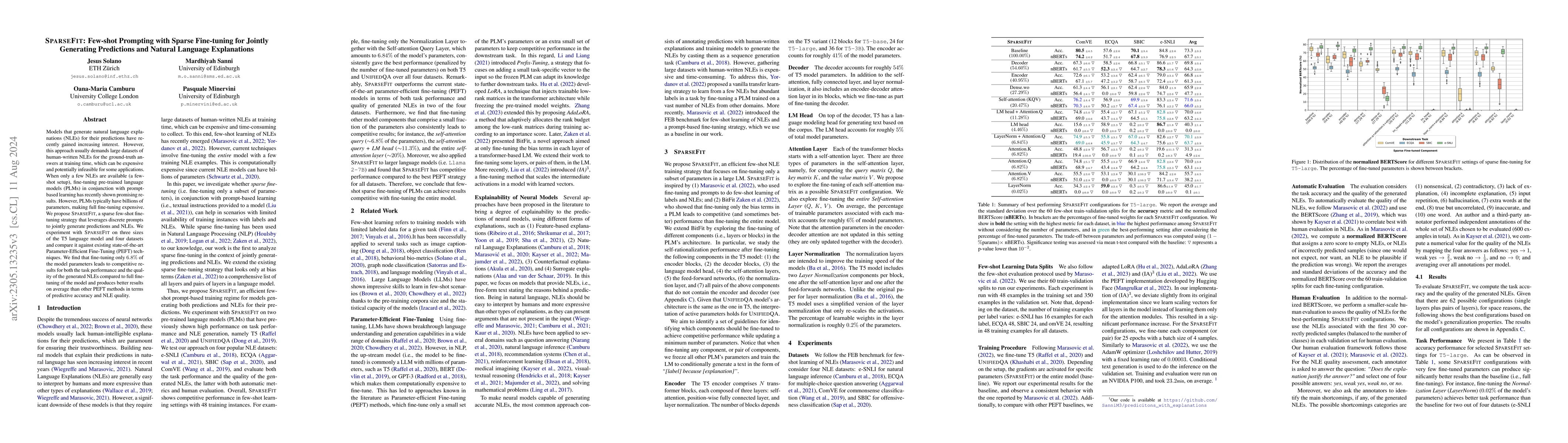 Thumbnail for SPARSEFIT: Few-shot Prompting with Sparse Fine-tuning for Jointly
  Generating Predictions and Natural Language Explanations
