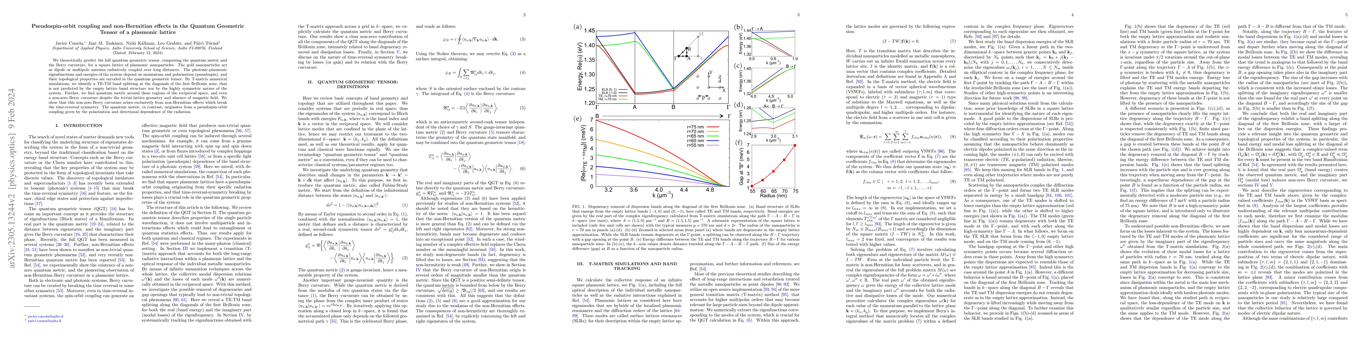 Thumbnail for Pseudospin-orbit coupling and non-Hermitian effects in the Quantum
  Geometric Tensor of a plasmonic lattice