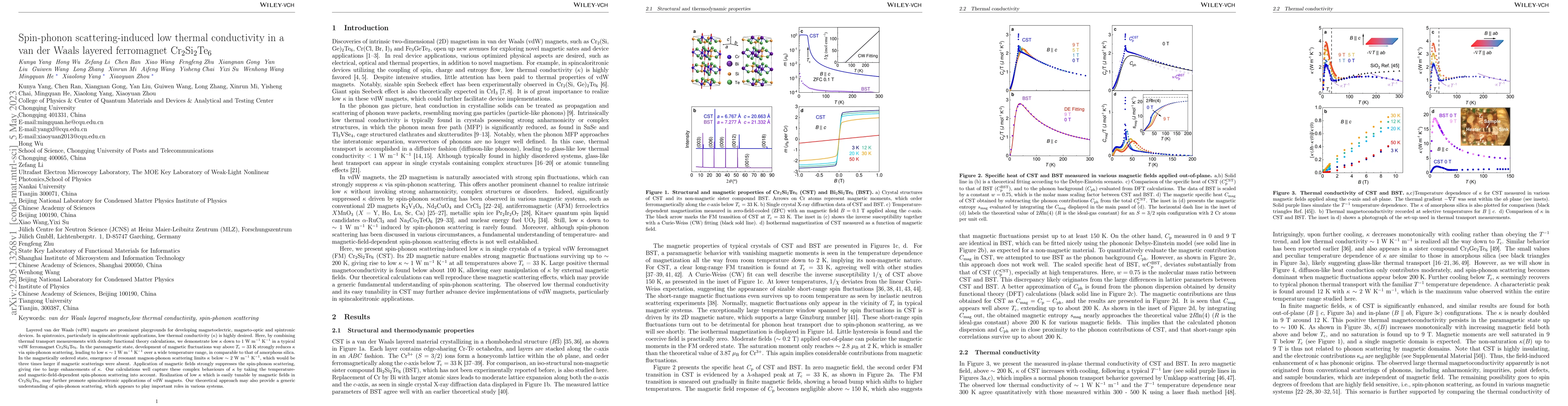 Thumbnail for Spin-phonon scattering-induced low thermal conductivity in a van der
  Waals layered ferromagnet Cr$_2$Si$_2$Te$_6$