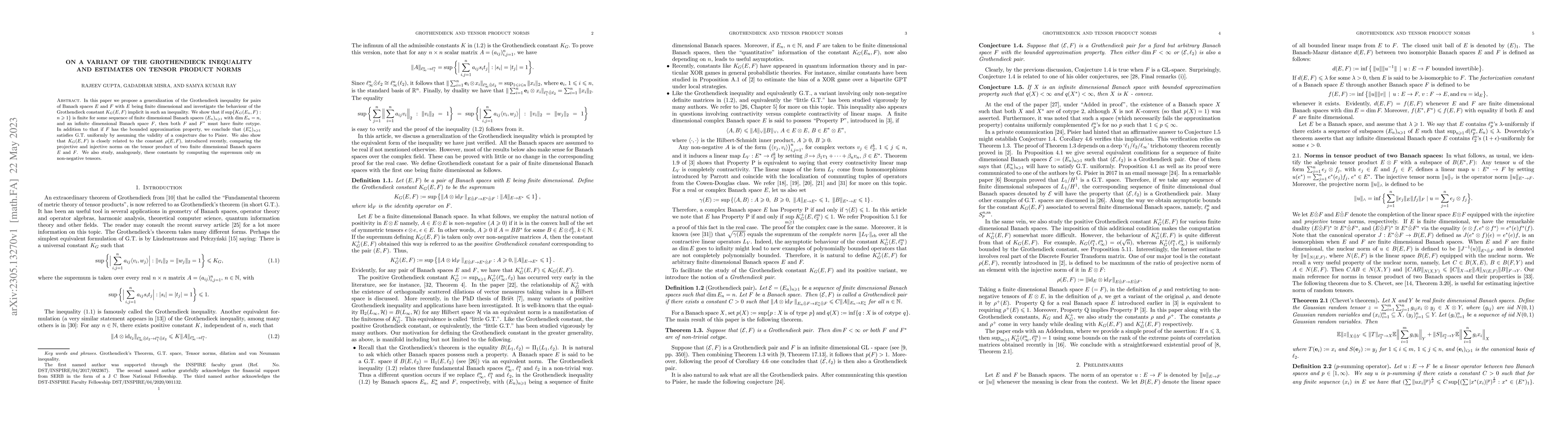 Thumbnail for On a variant of the Grothendieck inequality and estimates on tensor
  product norms
