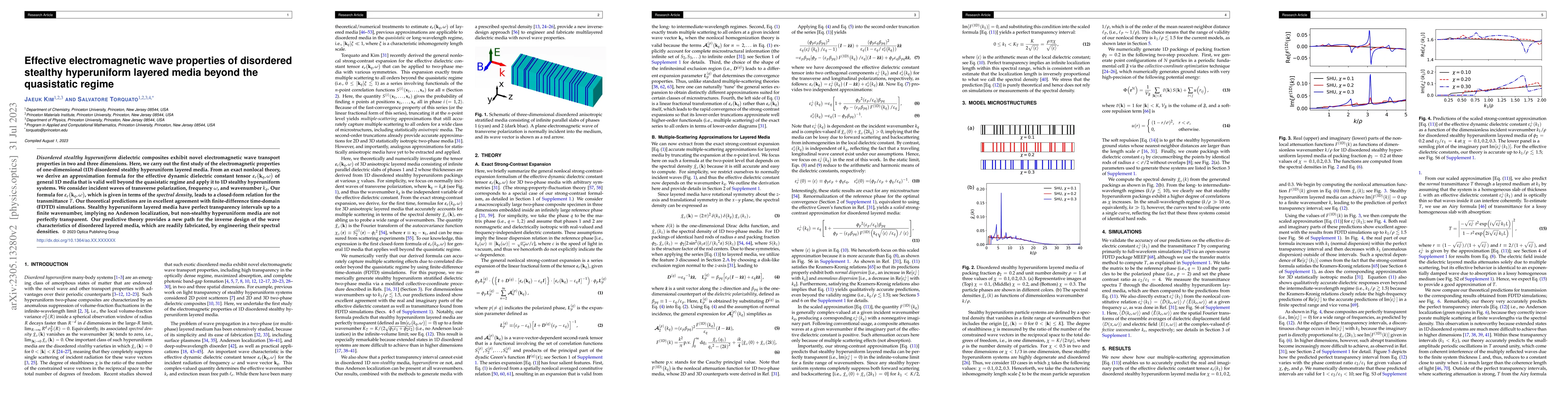 Thumbnail for Effective Electromagnetic Wave Properties of Disordered Stealthy
  Hyperuniform Layered Media Beyond the Quasistatic Regime