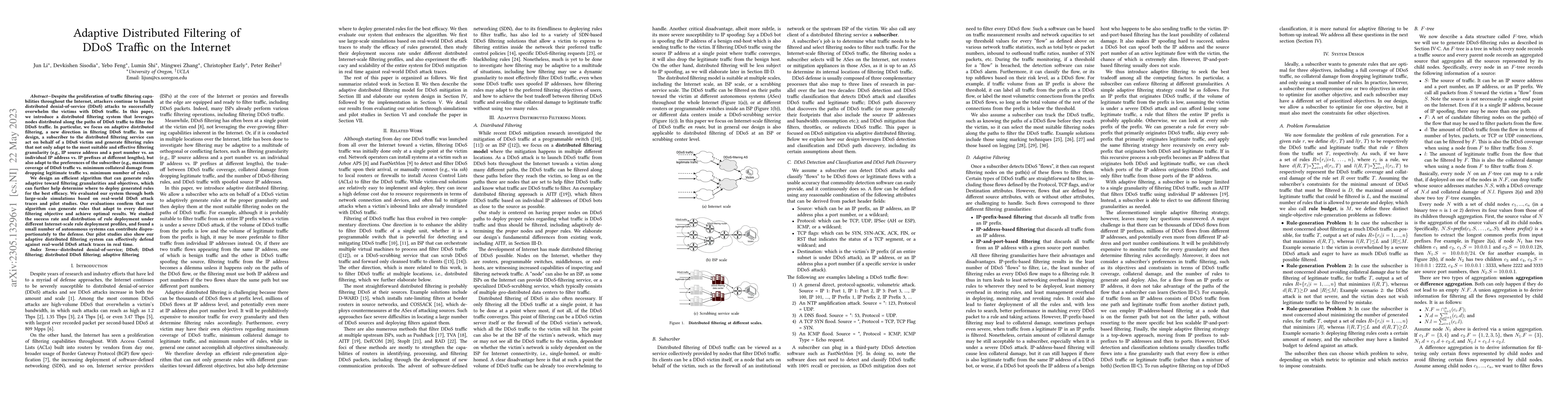 Thumbnail for Adaptive Distributed Filtering of DDoS Traffic on the Internet
