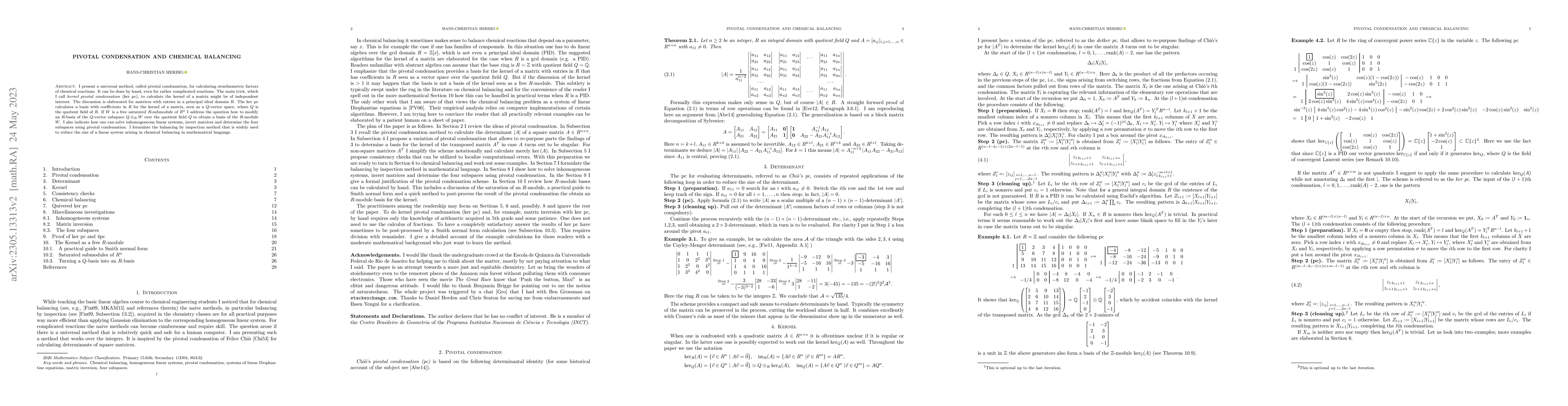 Thumbnail for Pivotal condensation and chemical balancing