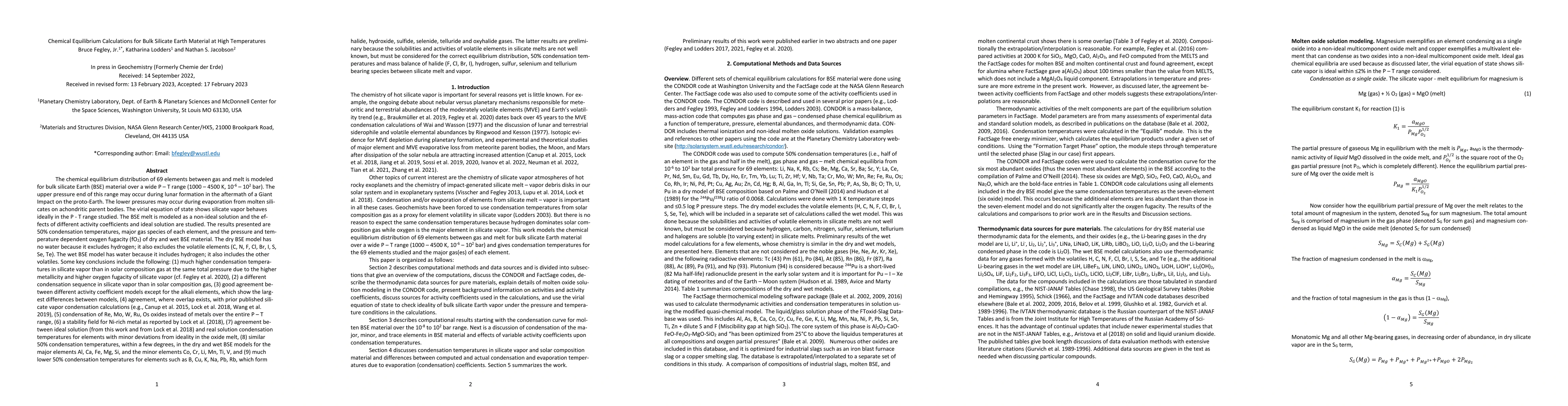 Thumbnail for Chemical Equilibrium Calculations for Bulk Silicate Earth Material at
  High Temperatures
