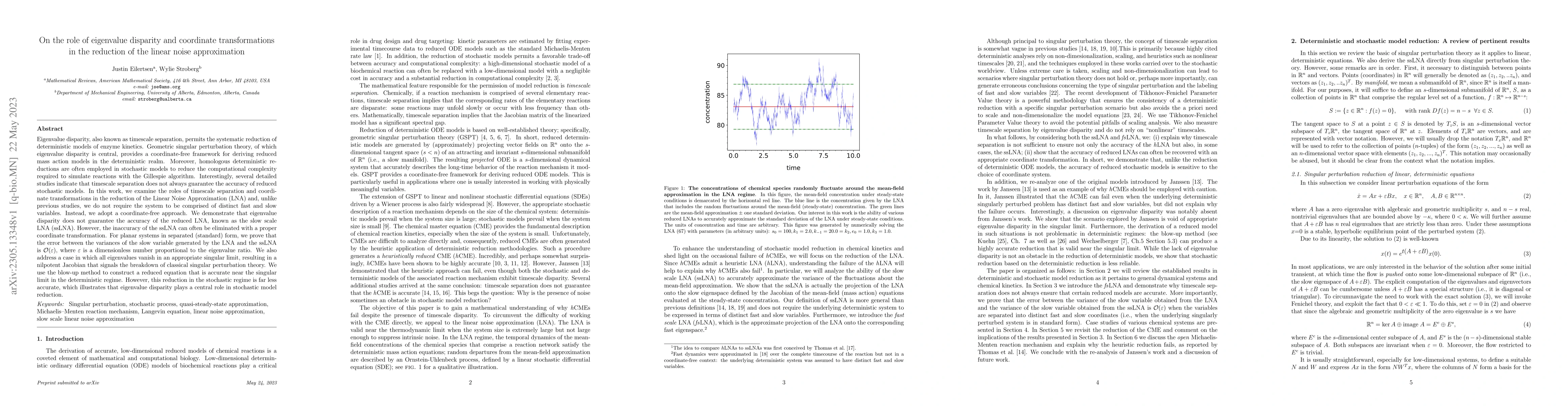 Thumbnail for On the role of eigenvalue disparity and coordinate transformations in
  the reduction of the linear noise approximation
