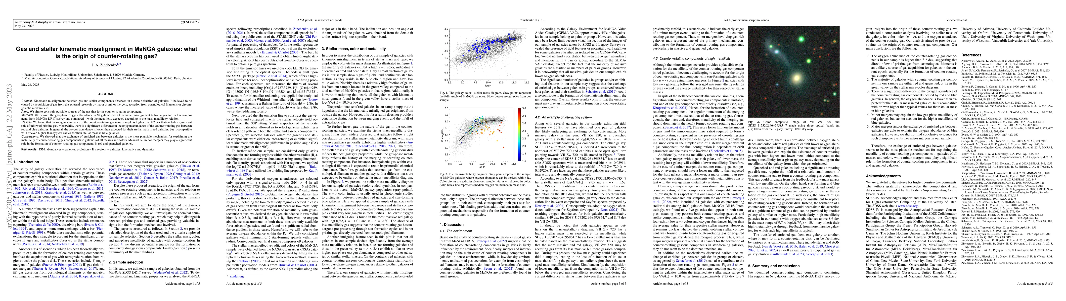 Thumbnail for Gas and stellar kinematic misalignment in MaNGA galaxies: what is the
  origin of counter-rotating gas?
