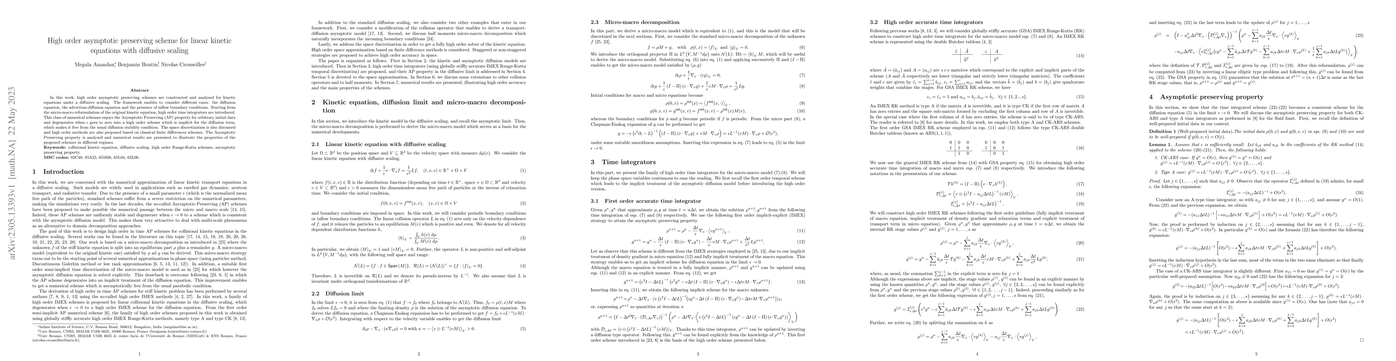 Thumbnail for High order asymptotic preserving scheme for linear kinetic equations
  with diffusive scaling