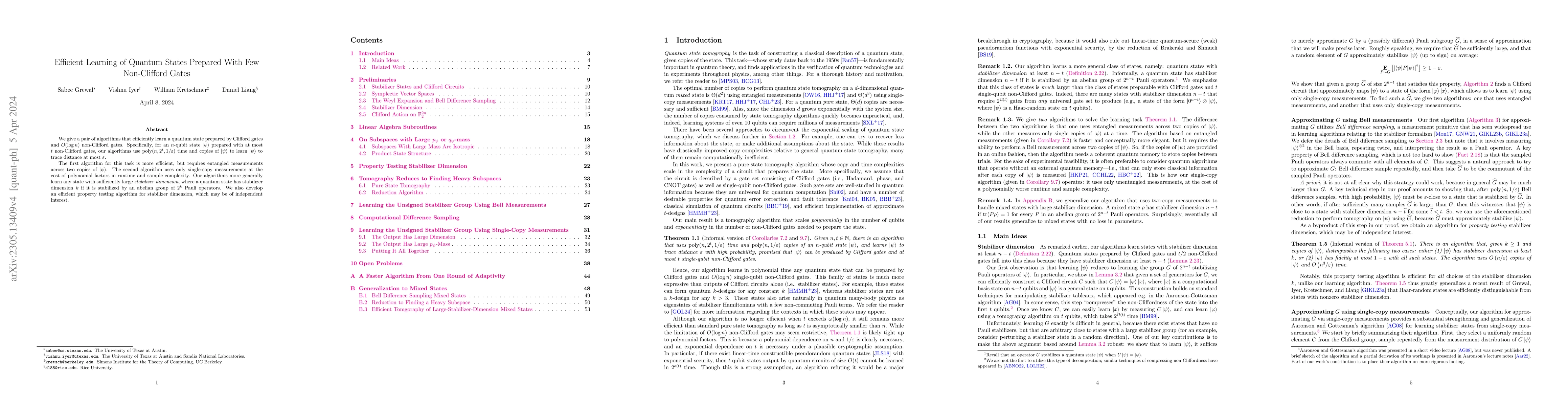 Thumbnail for Efficient Learning of Quantum States Prepared With Few Non-Clifford
  Gates