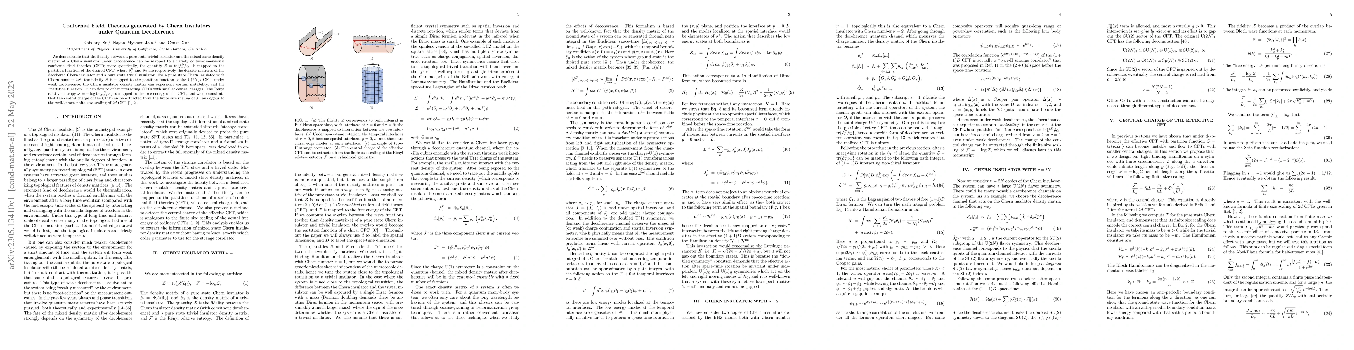 Thumbnail for Conformal Field Theories generated by Chern Insulators under Quantum
  Decoherence