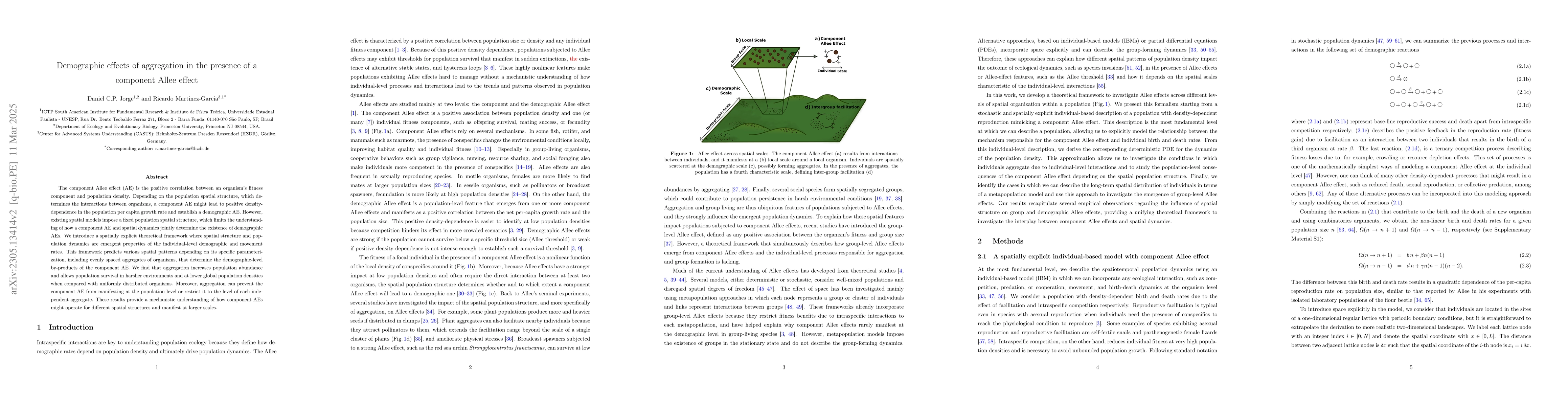 Thumbnail for Demographic effects of aggregation in the presence of a component Allee
  effect