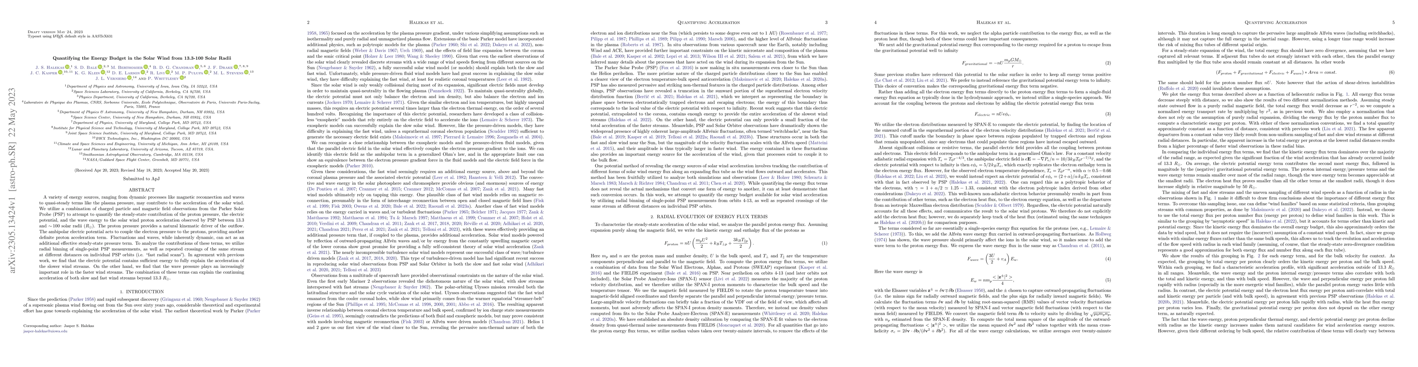 Thumbnail for Quantifying the Energy Budget in the Solar Wind from 13.3-100 Solar
  Radii