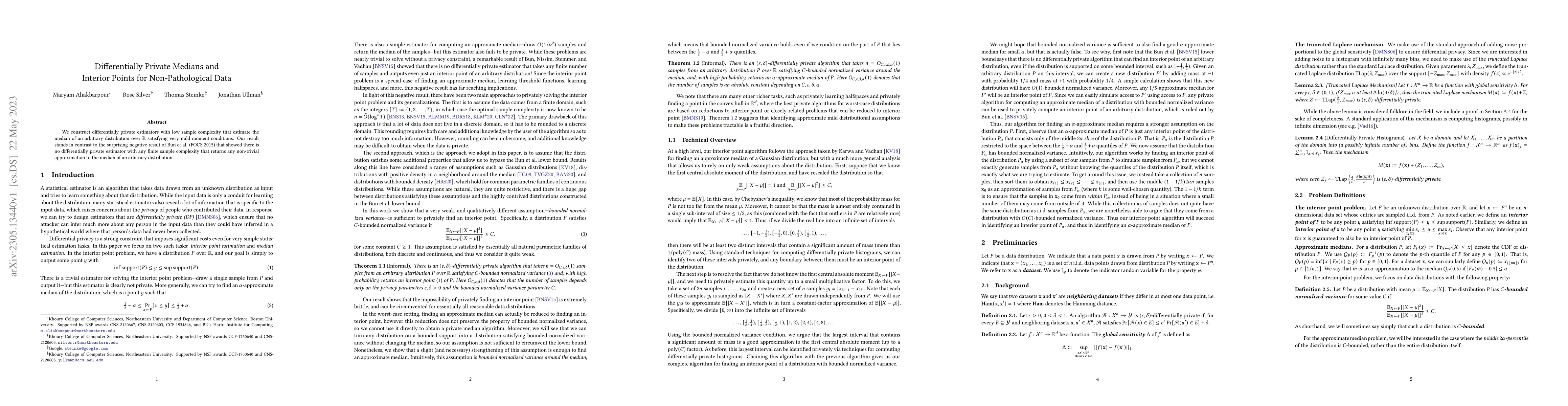 Thumbnail for Differentially Private Medians and Interior Points for Non-Pathological
  Data