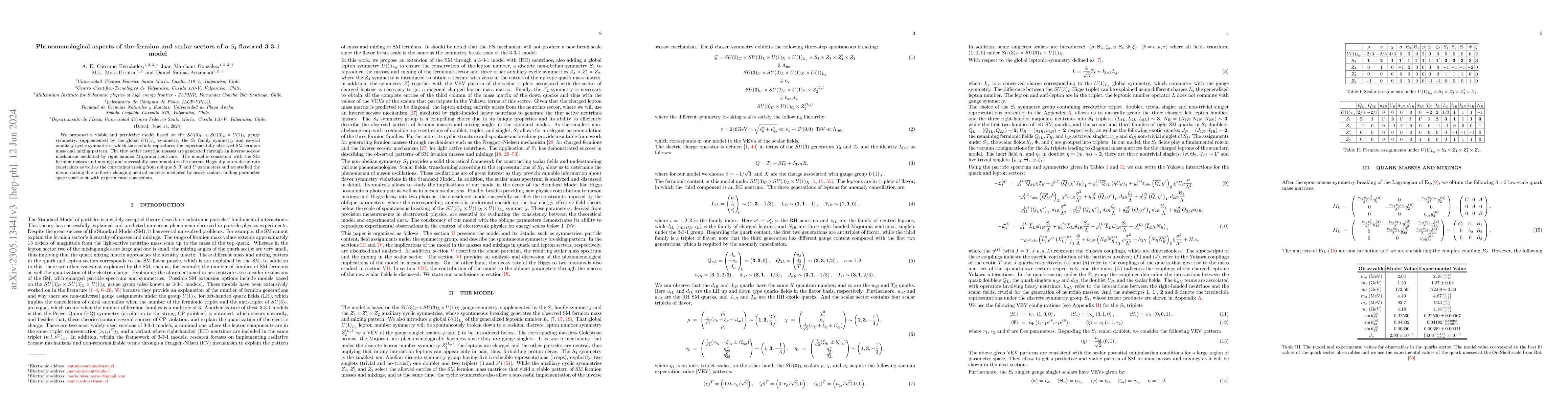 Thumbnail for Phenomenological aspects of the fermion and scalar sectors of a $S_4$
  flavored 3-3-1 model