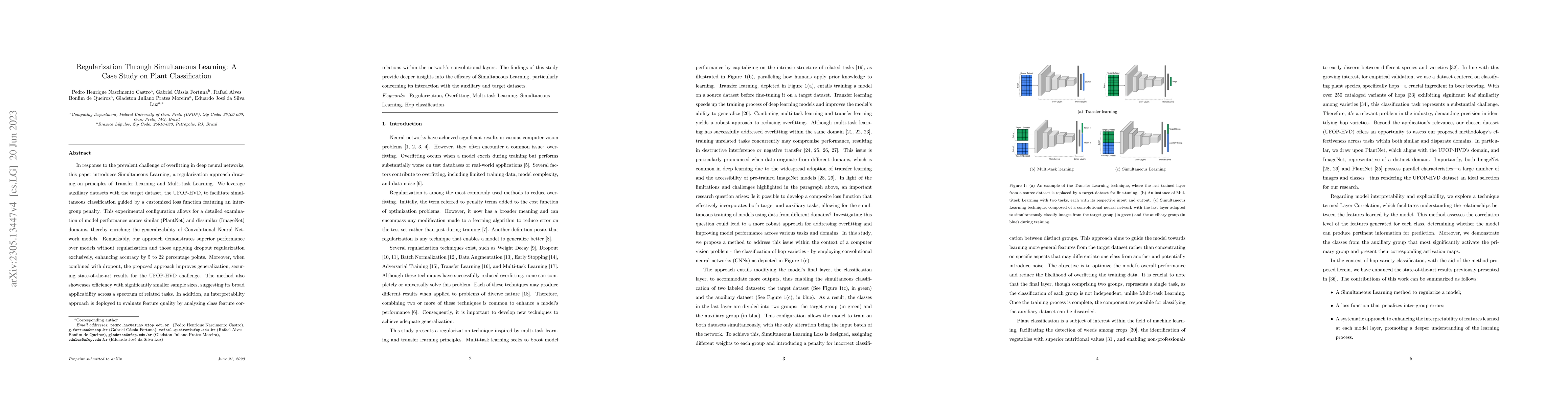 Thumbnail for Regularization Through Simultaneous Learning: A Case Study on Plant
  Classification