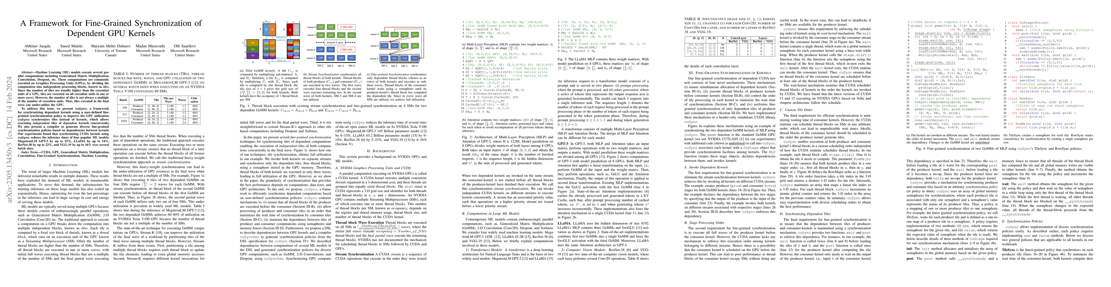 Thumbnail for A Framework for Fine-Grained Synchronization of Dependent GPU Kernels