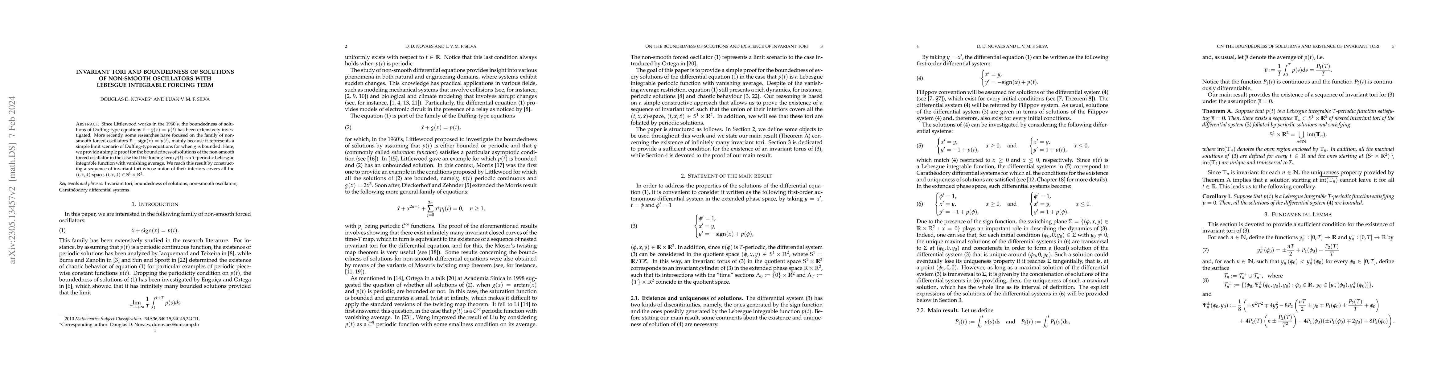 Thumbnail for Invariant tori and boundedness of solutions of non-smooth oscillators
  with Lebesgue integrable forcing term
