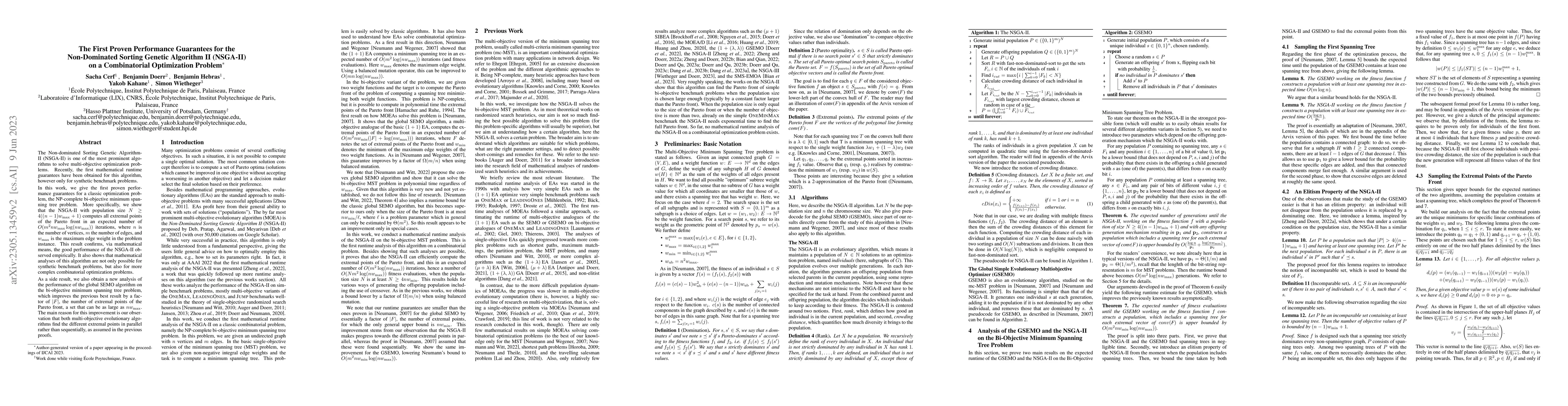 Thumbnail for The First Proven Performance Guarantees for the Non-Dominated Sorting
  Genetic Algorithm II (NSGA-II) on a Combinatorial Optimization Problem