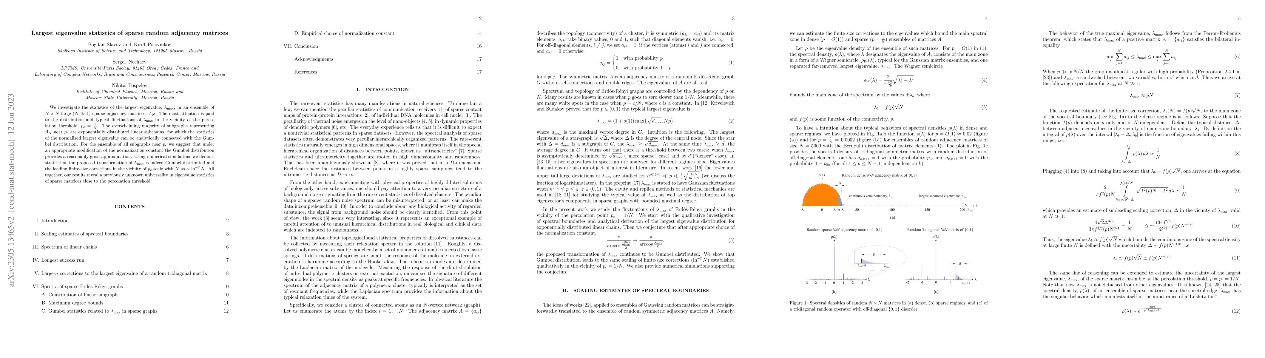 Thumbnail for Largest eigenvalue statistics of sparse random adjacency matrices