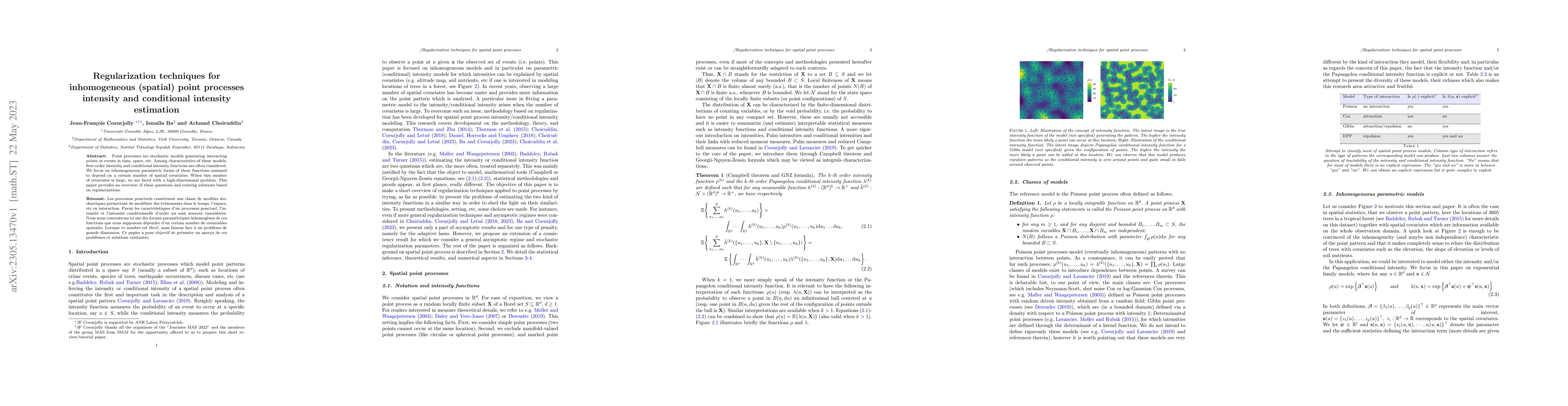 Thumbnail for Regularization techniques for inhomogeneous (spatial) point processes
  intensity and conditional intensity estimation