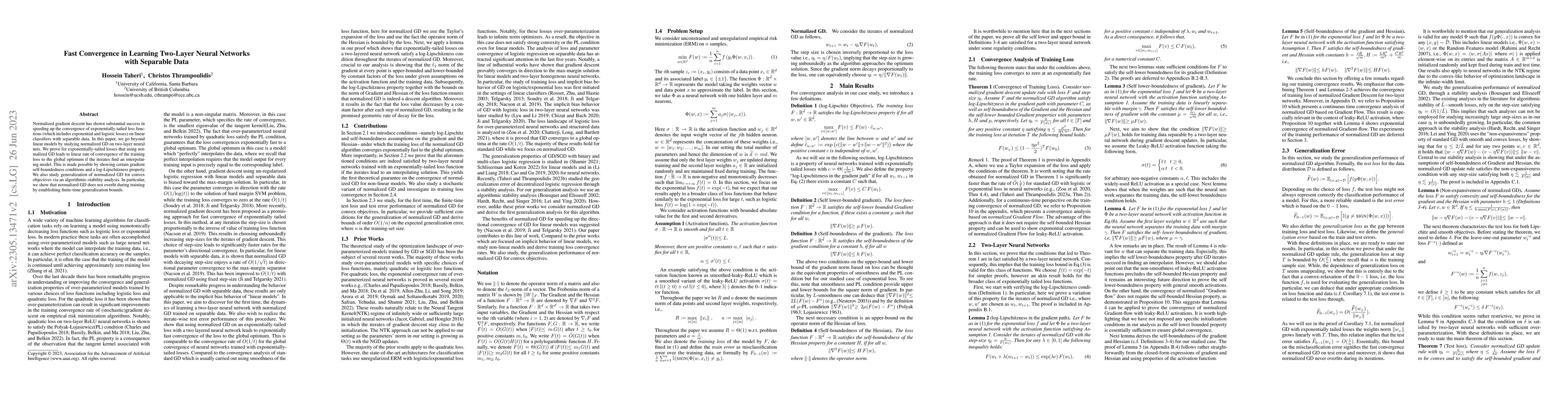 Thumbnail for Fast Convergence in Learning Two-Layer Neural Networks with Separable
  Data