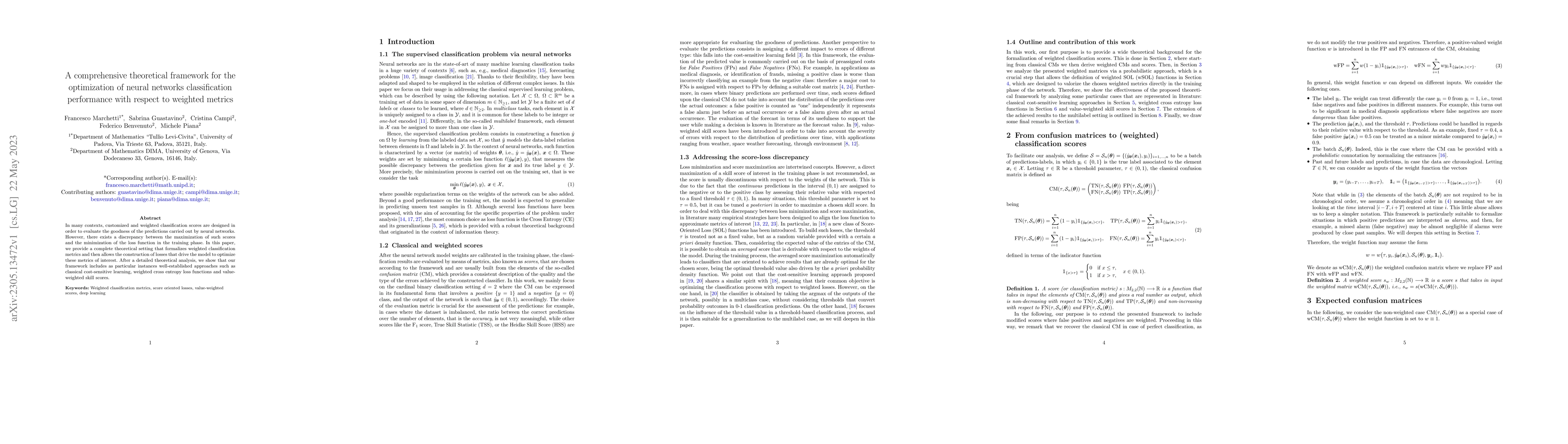 Thumbnail for A comprehensive theoretical framework for the optimization of neural
  networks classification performance with respect to weighted metrics