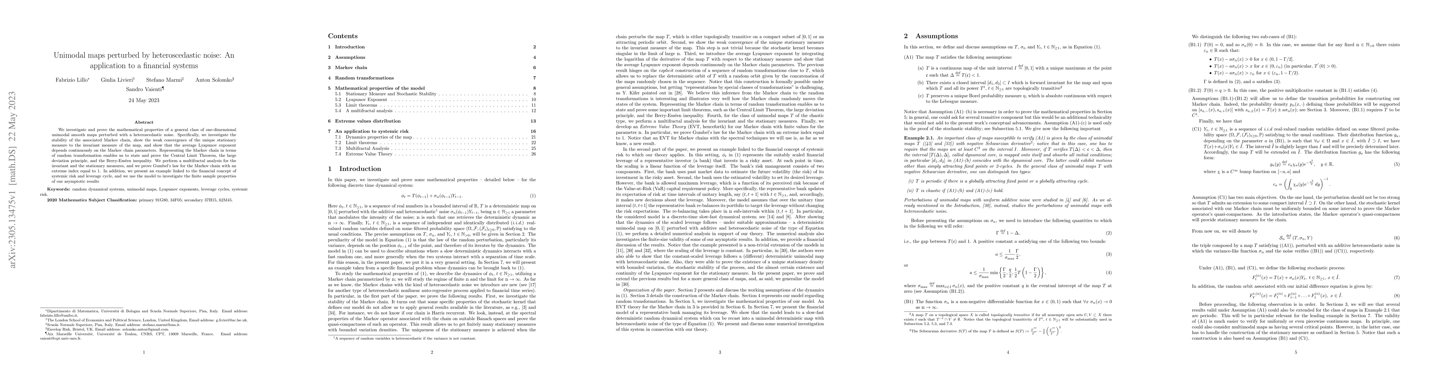 Thumbnail for Unimodal maps perturbed by heteroscedastic noise: an application to a
  financial systems