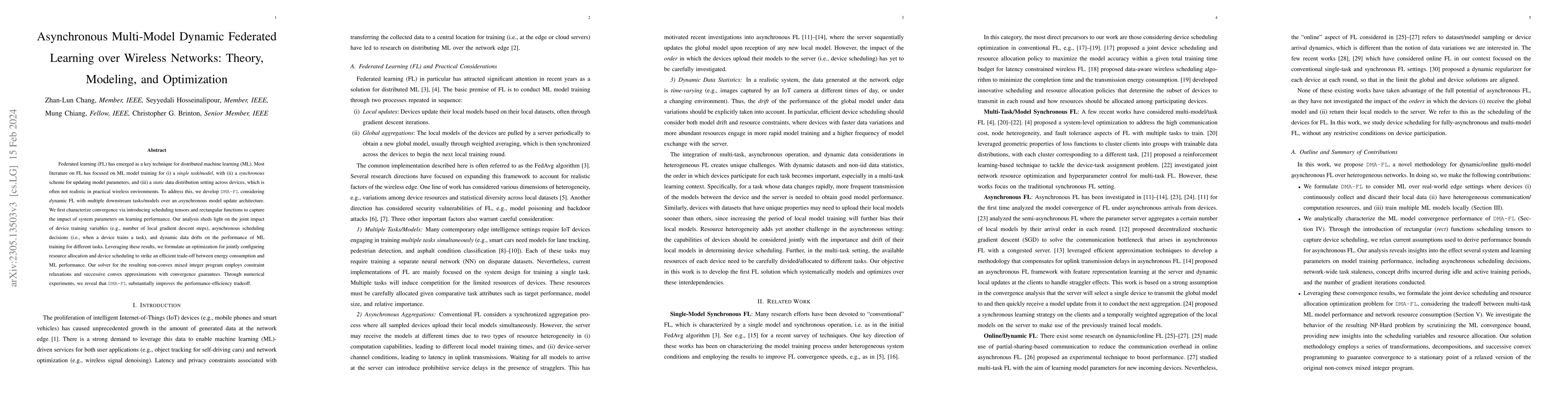 Thumbnail for Asynchronous Multi-Model Dynamic Federated Learning over Wireless
  Networks: Theory, Modeling, and Optimization