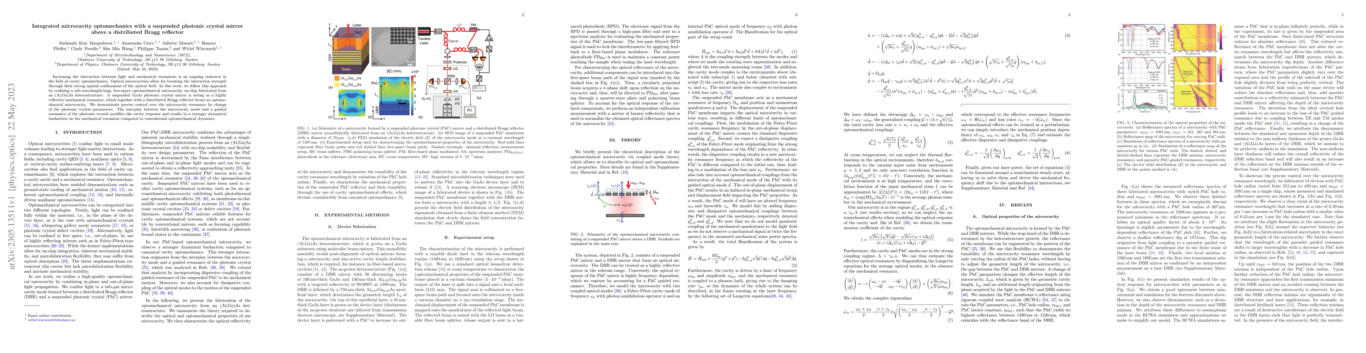 Thumbnail for Integrated microcavity optomechanics with a suspended photonic crystal
  mirror above a distributed Bragg reflector